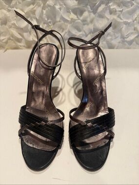 Givenchy Black Metallic Leather Strappy Stiletto Sandals